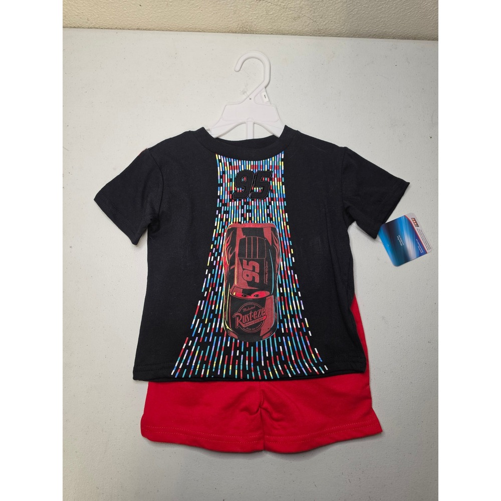 Disney Pixar Cars Lightning McQueen T-Shirt and Shorts Set Black Red 2T NEW